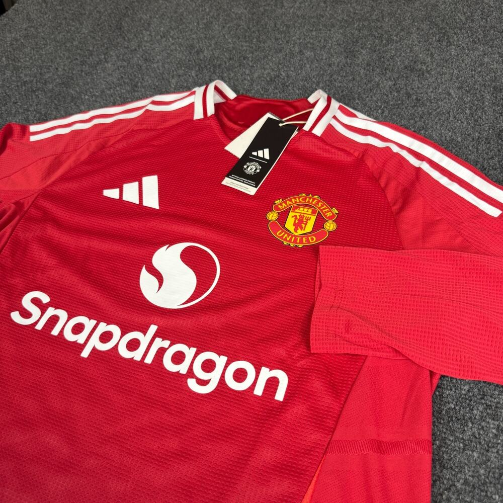 Mens M - Manchester United 24/25 Long Sleeve Home Authentic Jersey‎ Red Slim